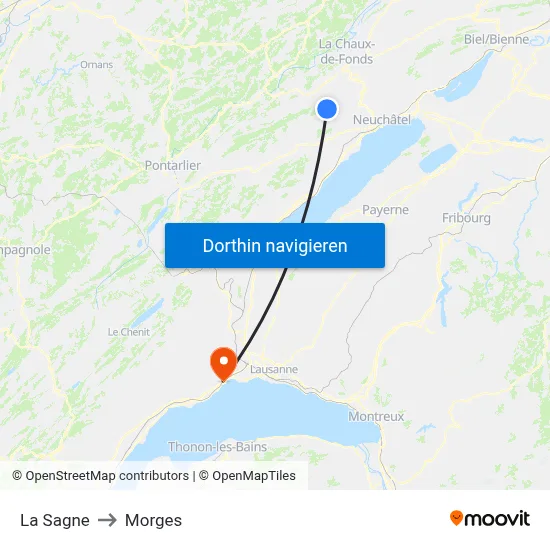 La Sagne to Morges map