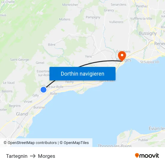 Tartegnin to Morges map