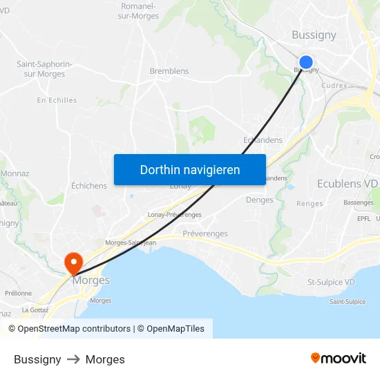 Bussigny to Morges map