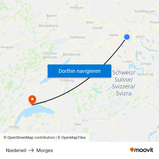 Niederwil to Morges map