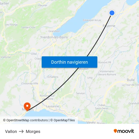 Vallon to Morges map