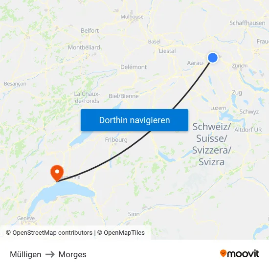 Mülligen to Morges map
