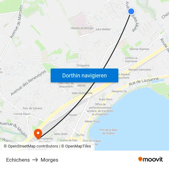 Echichens to Morges map