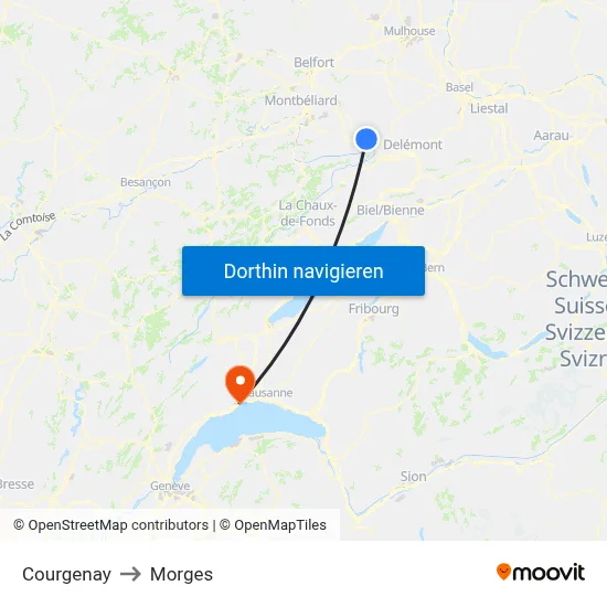 Courgenay to Morges map