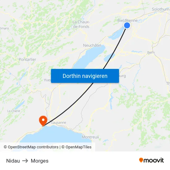Nidau to Morges map