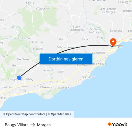 Bougy-Villars to Morges map