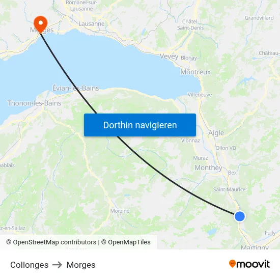 Collonges to Morges map