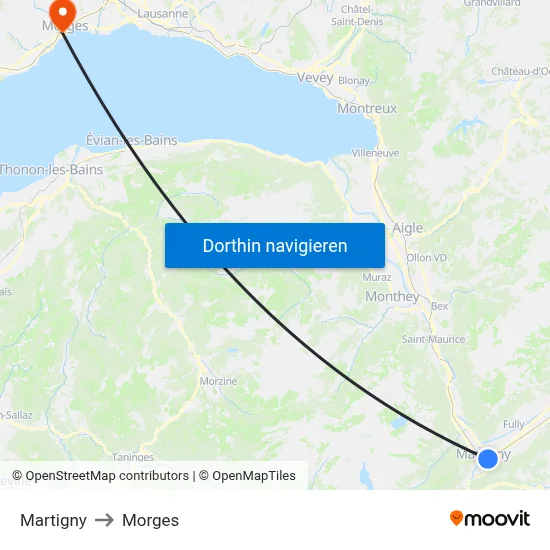 Martigny to Morges map
