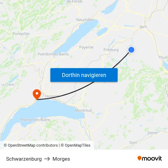 Schwarzenburg to Morges map