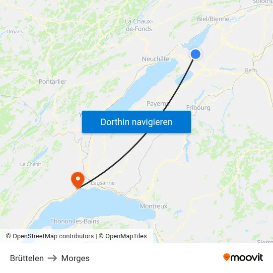 Brüttelen to Morges map