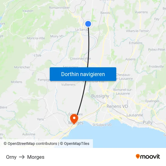 Orny to Morges map