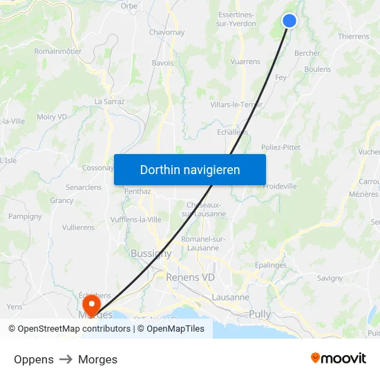 Oppens to Morges map