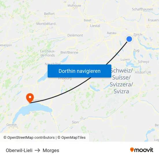 Oberwil-Lieli to Morges map
