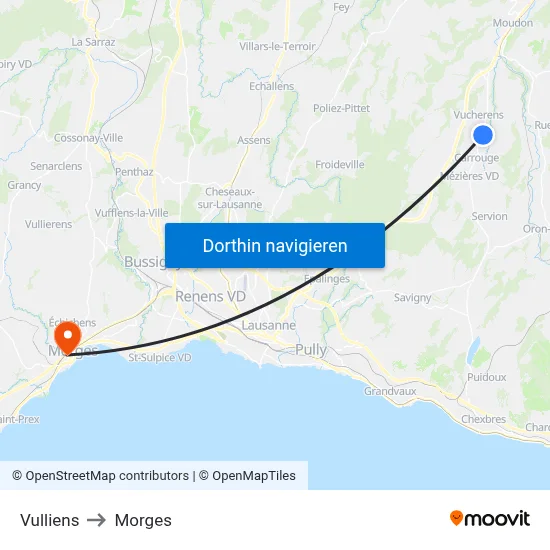 Vulliens to Morges map