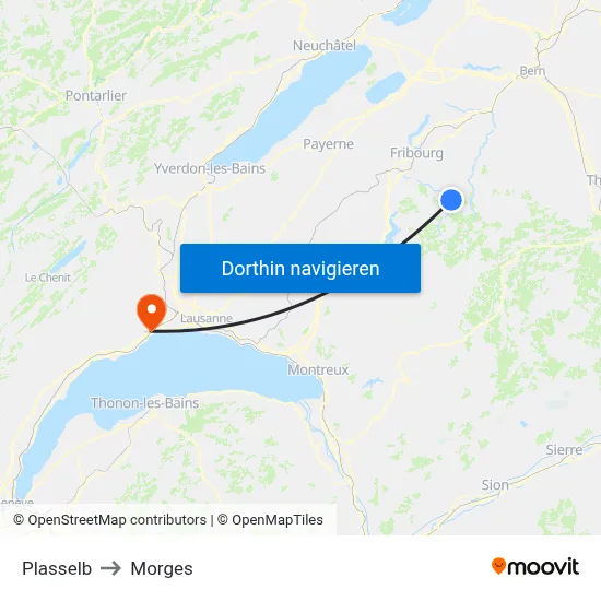 Plasselb to Morges map