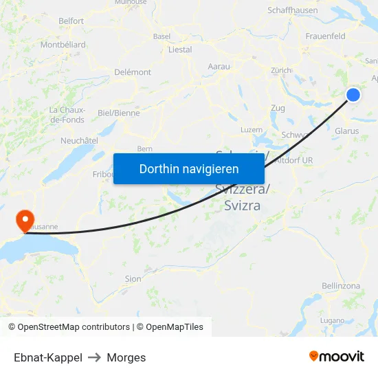 Ebnat-Kappel to Morges map