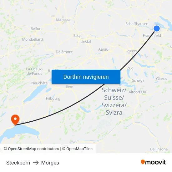 Steckborn to Morges map
