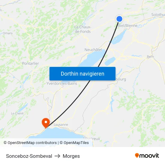 Sonceboz-Sombeval to Morges map