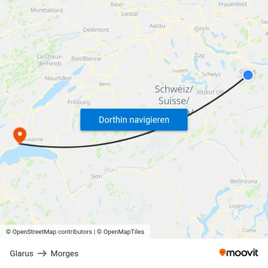 Glarus to Morges map