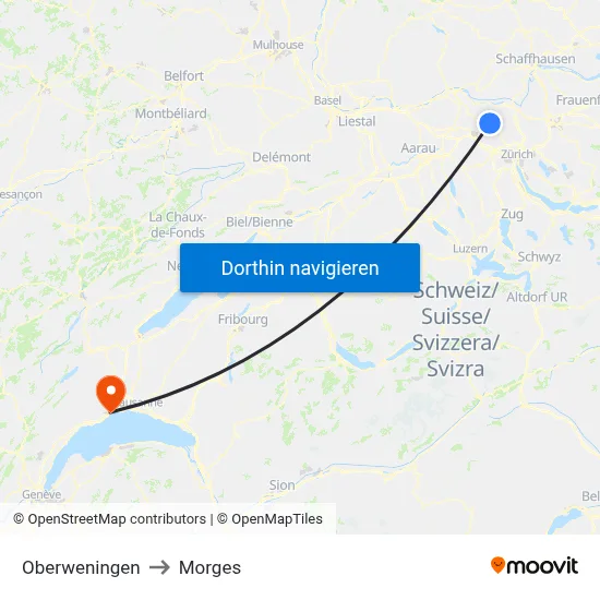 Oberweningen to Morges map