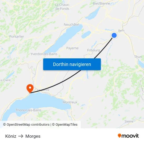 Köniz to Morges map