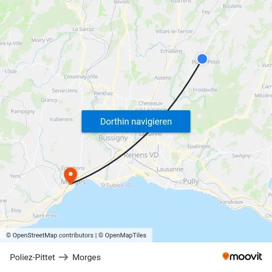 Poliez-Pittet to Morges map