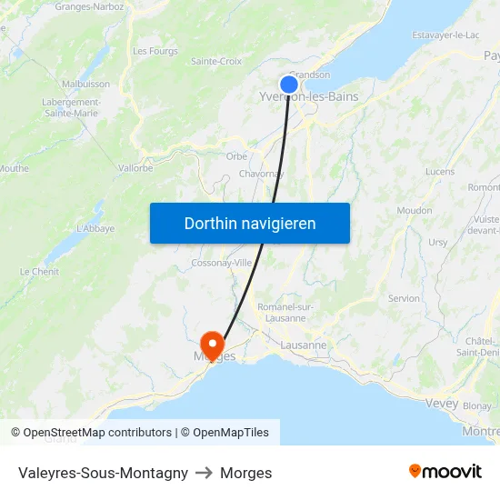 Valeyres-Sous-Montagny to Morges map