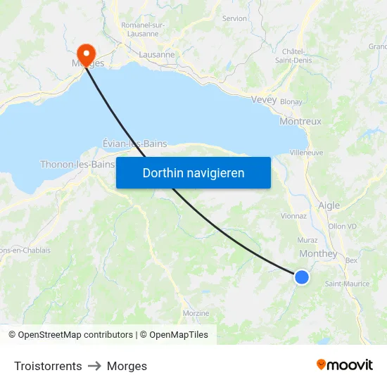 Troistorrents to Morges map