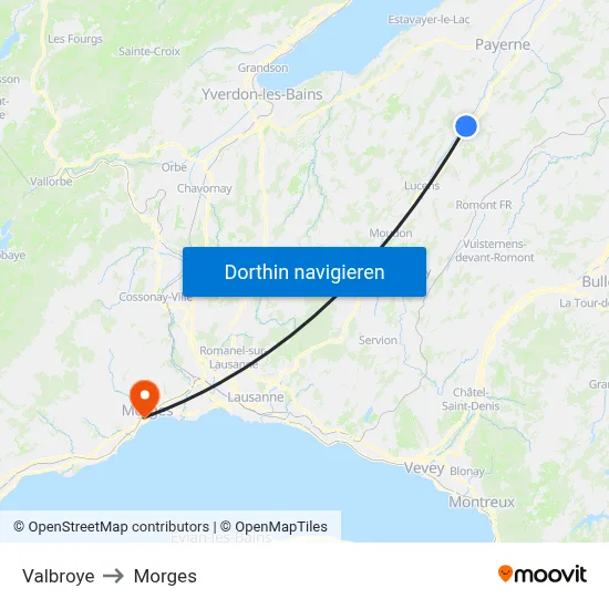 Valbroye to Morges map