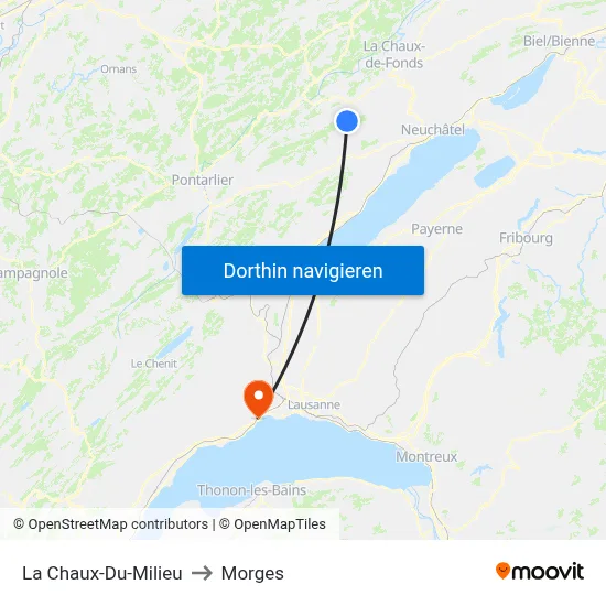 La Chaux-Du-Milieu to Morges map