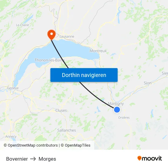 Bovernier to Morges map