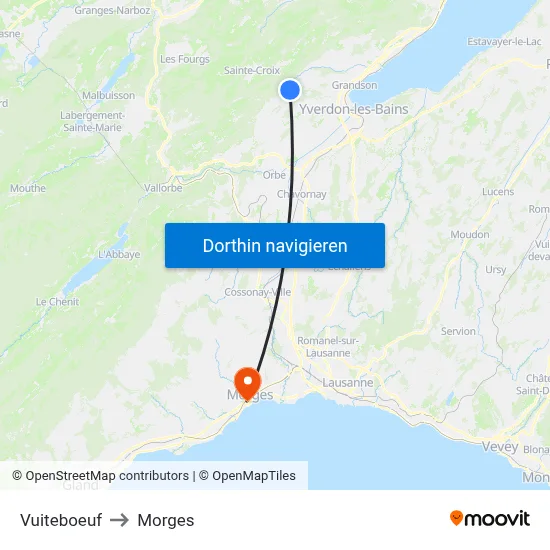 Vuiteboeuf to Morges map