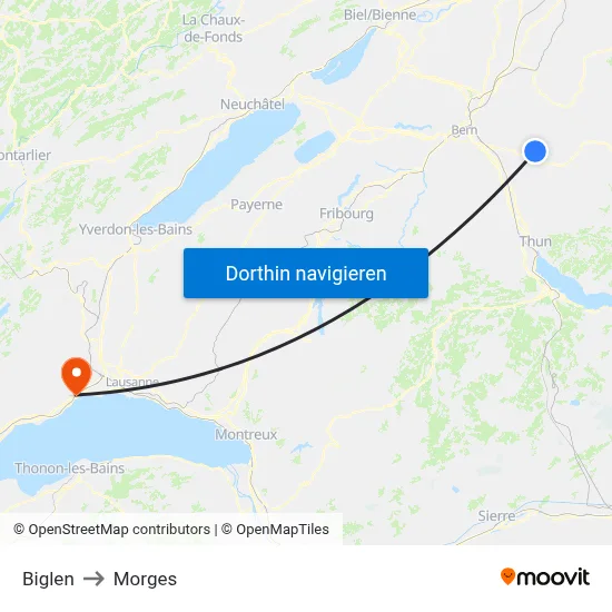 Biglen to Morges map