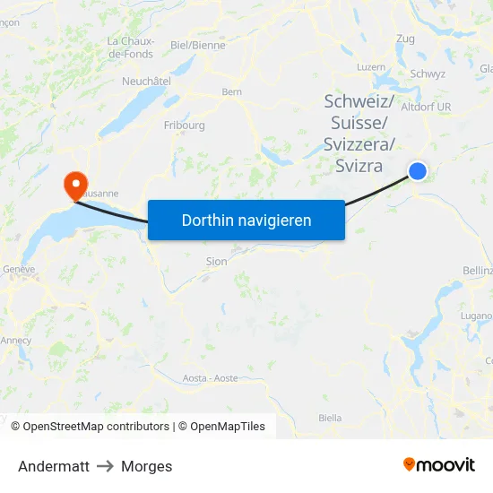 Andermatt to Morges map