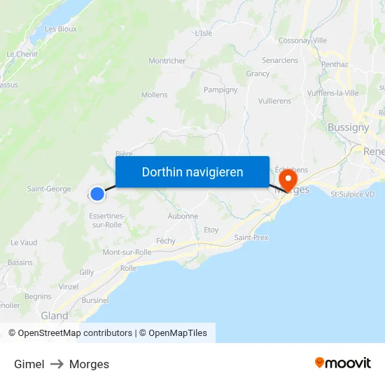 Gimel to Morges map