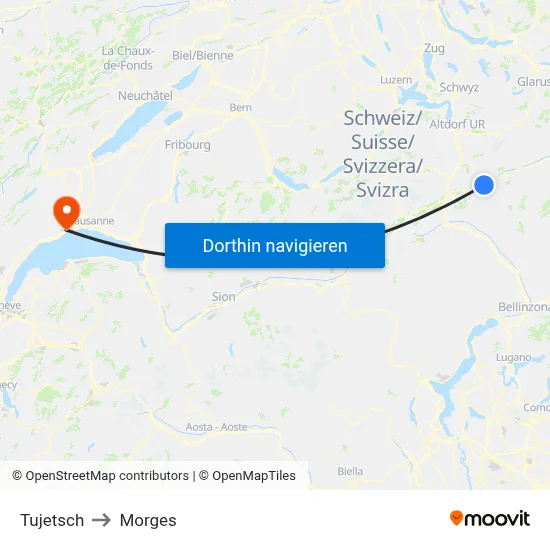 Tujetsch to Morges map