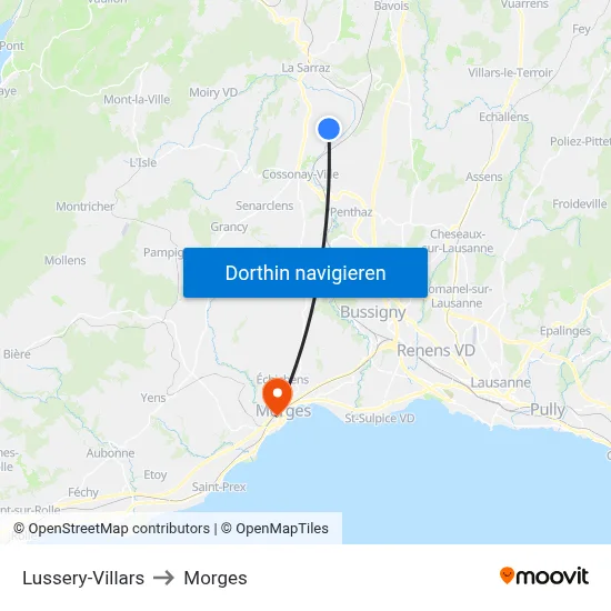Lussery-Villars to Morges map