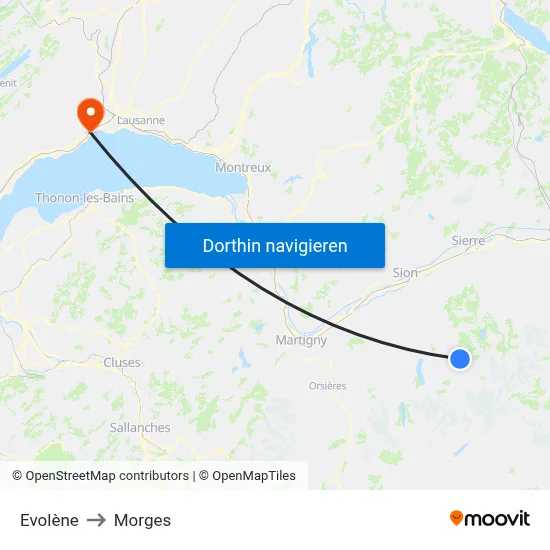 Evolène to Morges map