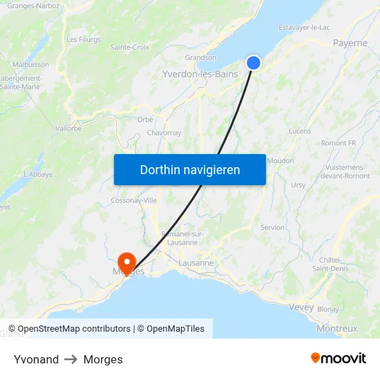 Yvonand to Morges map