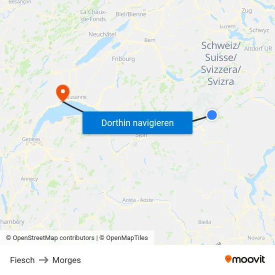 Fiesch to Morges map