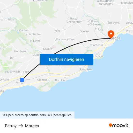 Perroy to Morges map