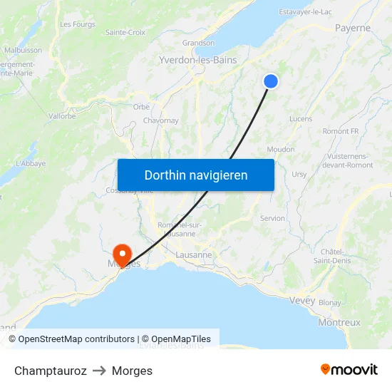 Champtauroz to Morges map