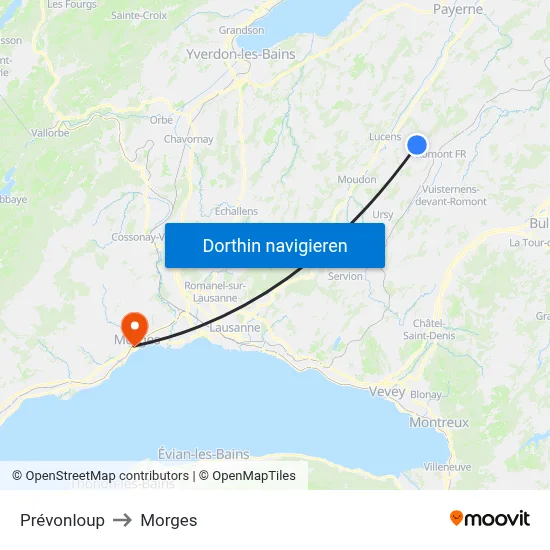 Prévonloup to Morges map