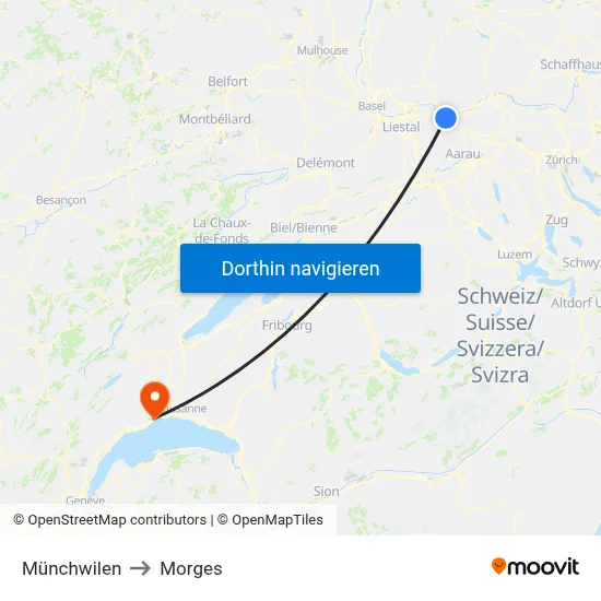Münchwilen to Morges map