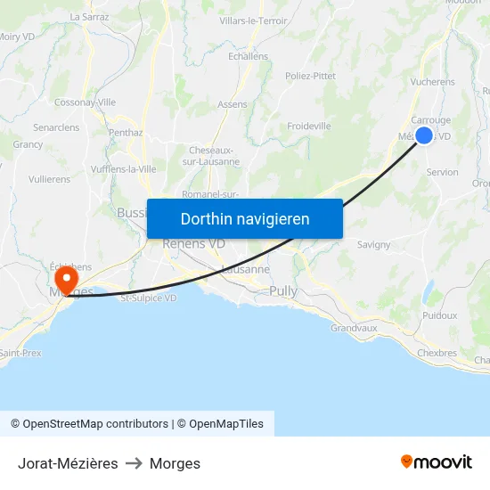 Jorat-Mézières to Morges map