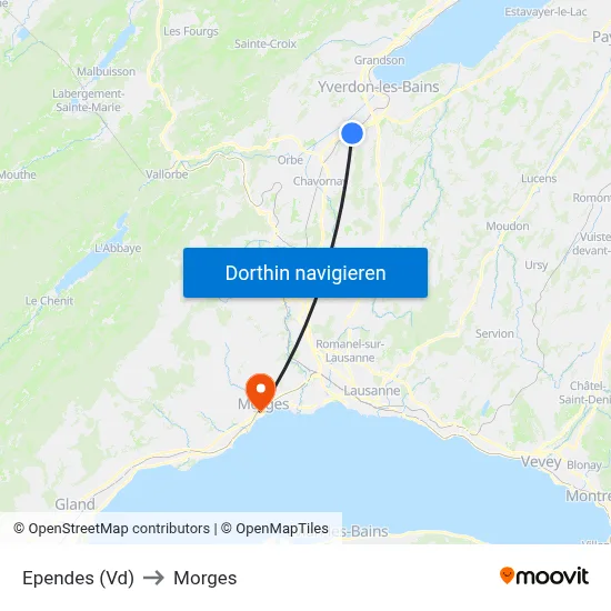 Ependes (Vd) to Morges map