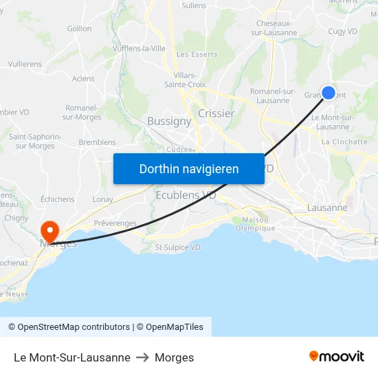 Le Mont-Sur-Lausanne to Morges map