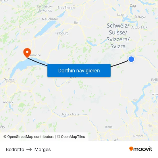 Bedretto to Morges map