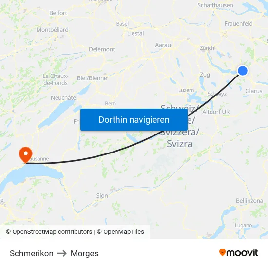 Schmerikon to Morges map