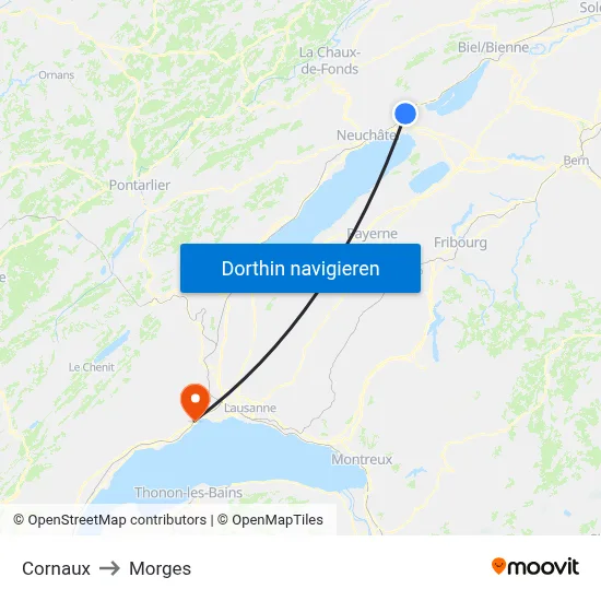 Cornaux to Morges map